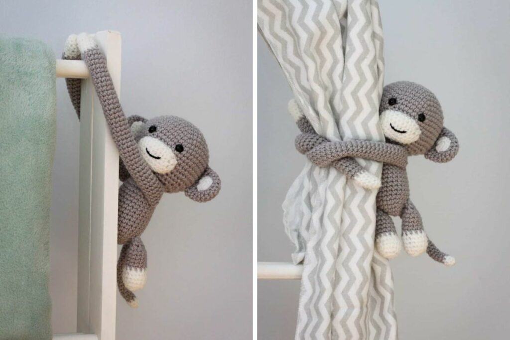 crochet monkey curtain tie back