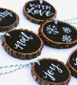 Upcycled Christmas tree crafts - wooden gift tags