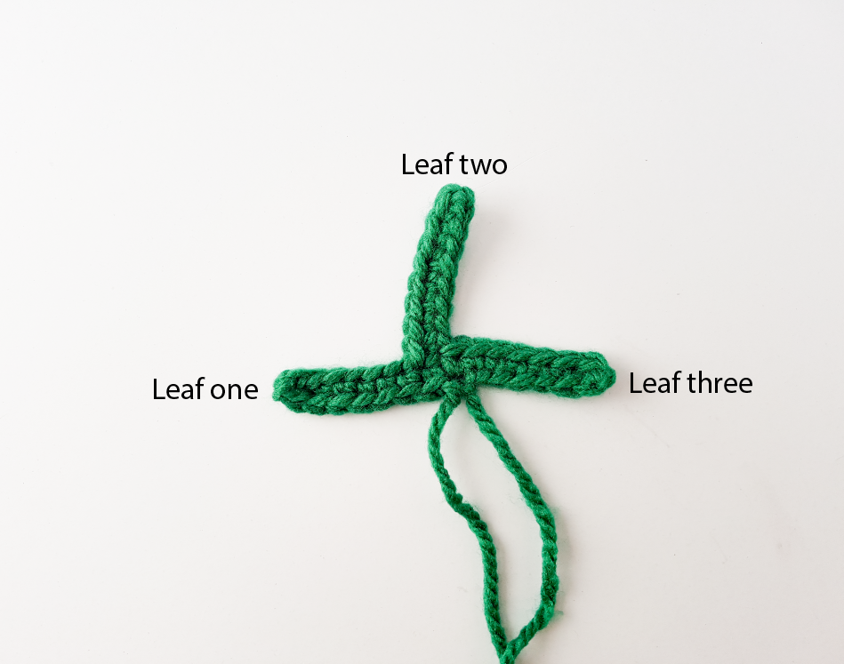 green crochet carrot leaves