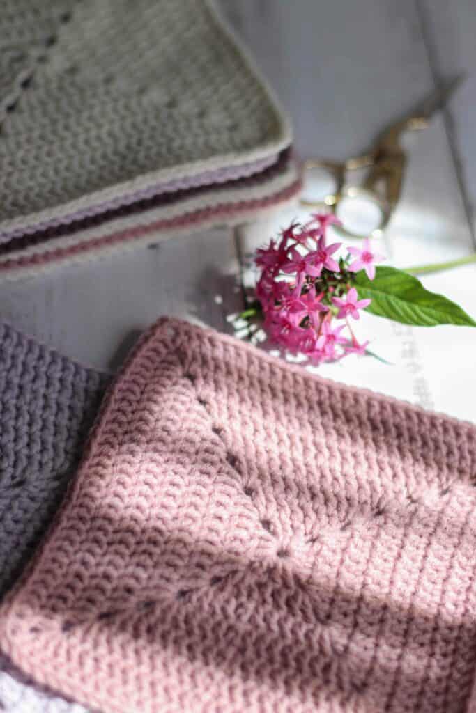 A high contrast image of a crochet granny square to show that lighting is important when you photograph crochet 