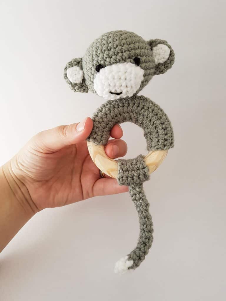 Crochet monkey rattle / teether