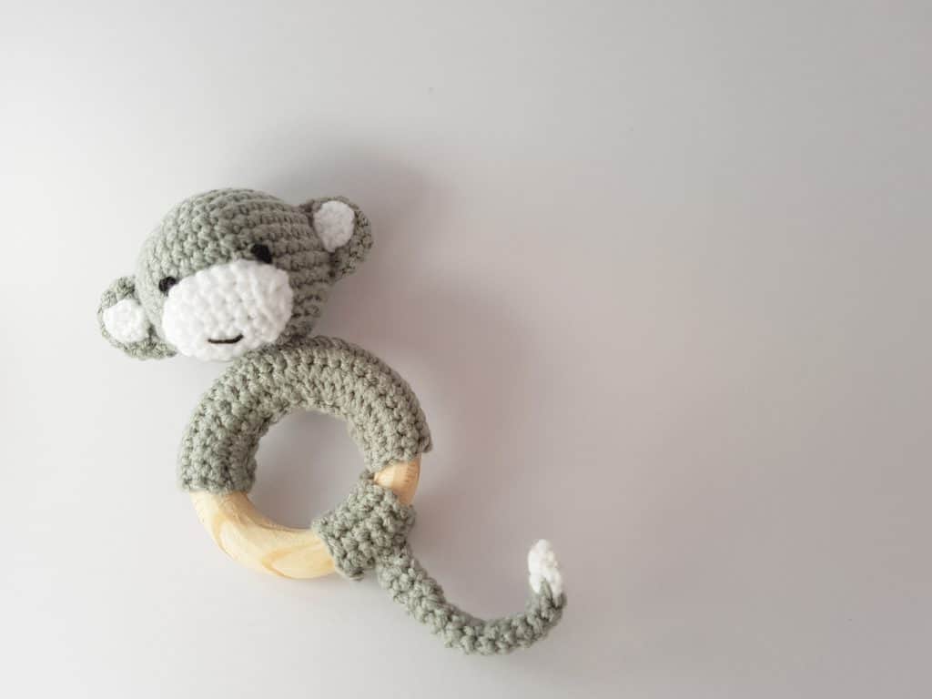 Crochet monkey rattle / teether