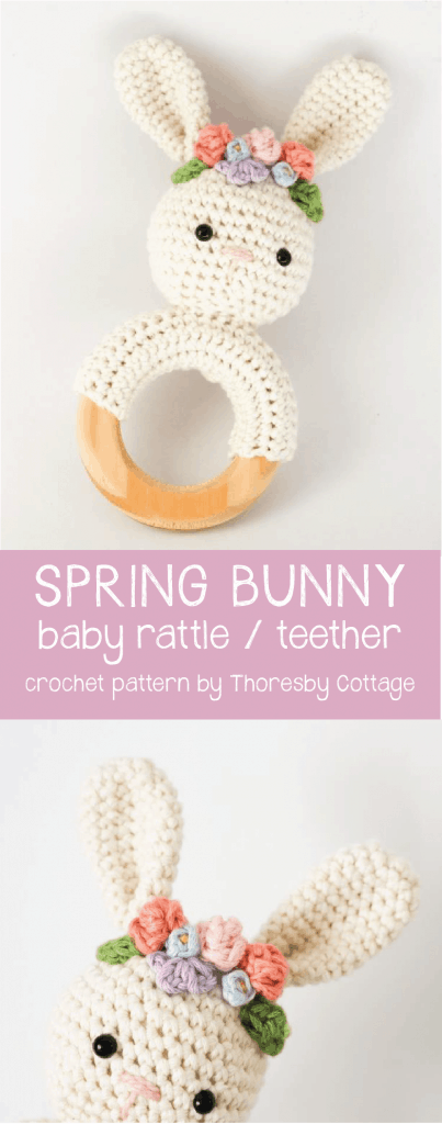 thumbnail image 2 of Handmade Elephant Amigurumi Crochet Rattler With Wooden Teething Ring 2 of 10