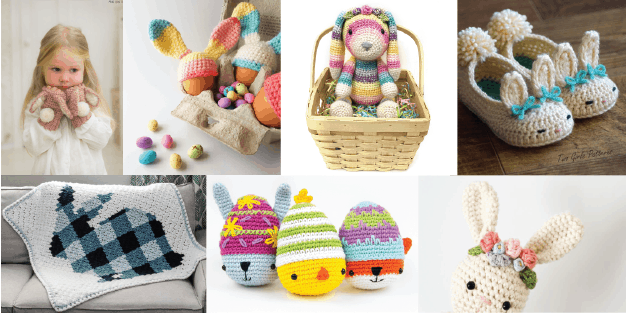 A collection of crocheted bunny rabbit patterns. Beginner crochet patterns for nursery decor and bunny rabbits