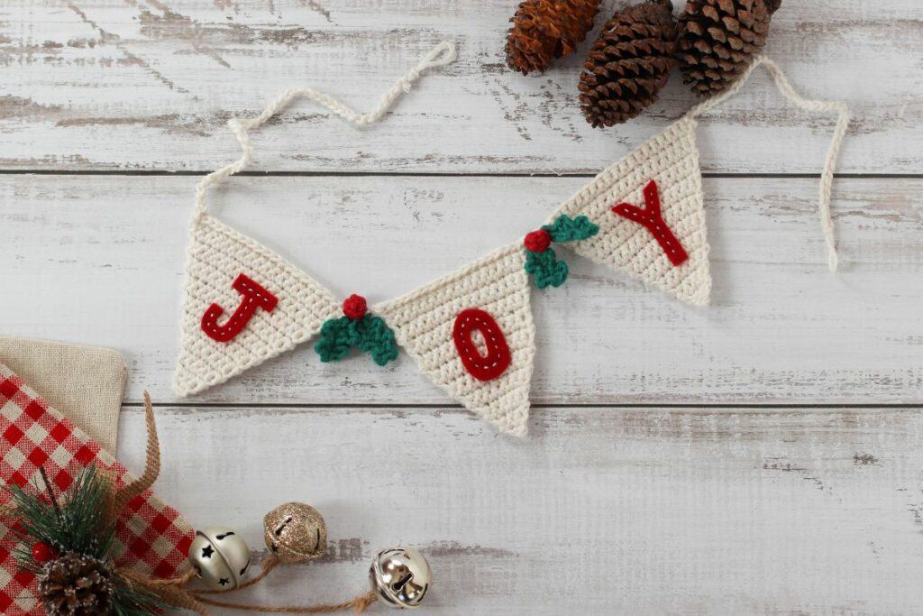 Joy crochet bunting Christmas decor