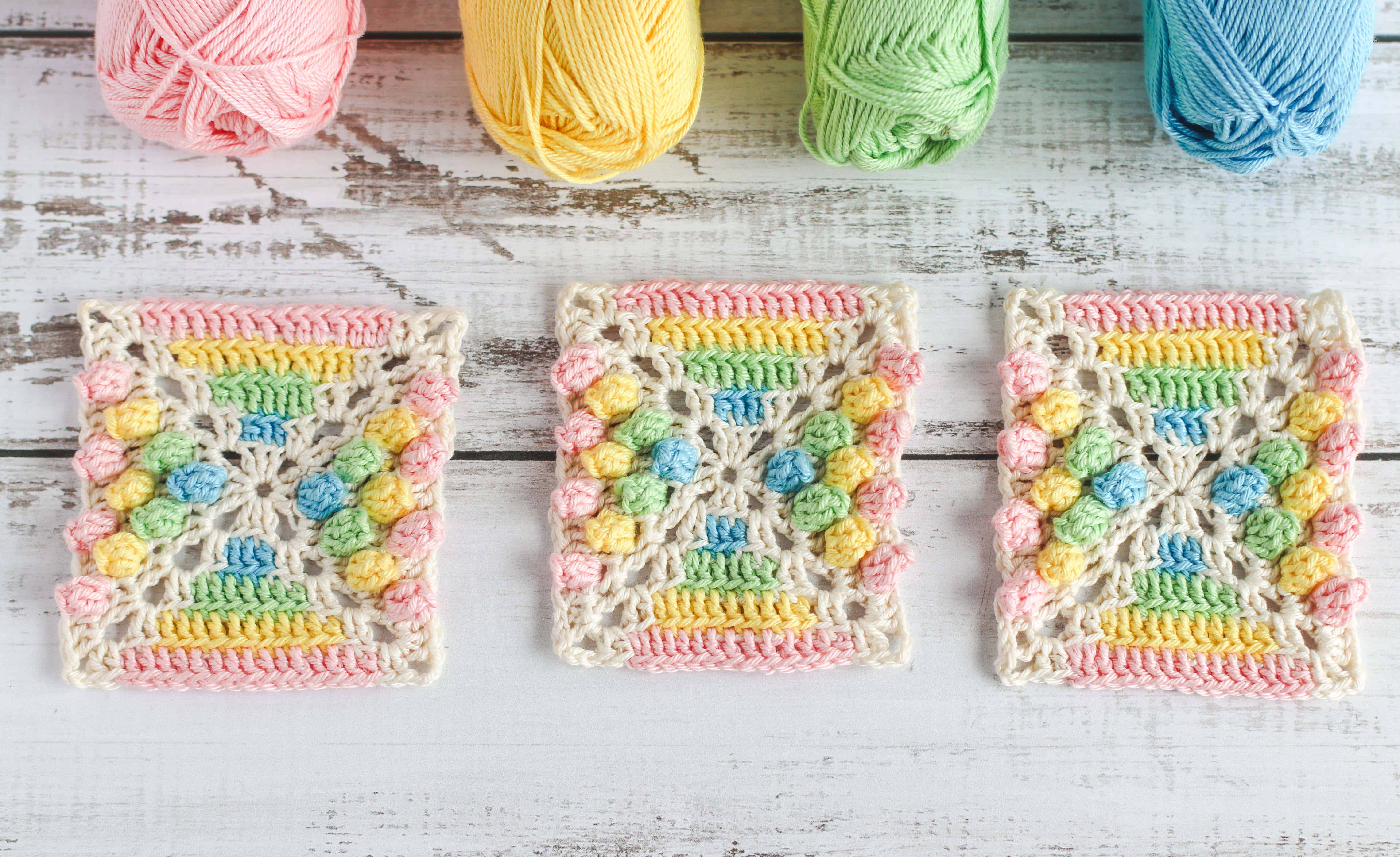 Rainbow Gumdrop Crochet Square | Free crochet pattern