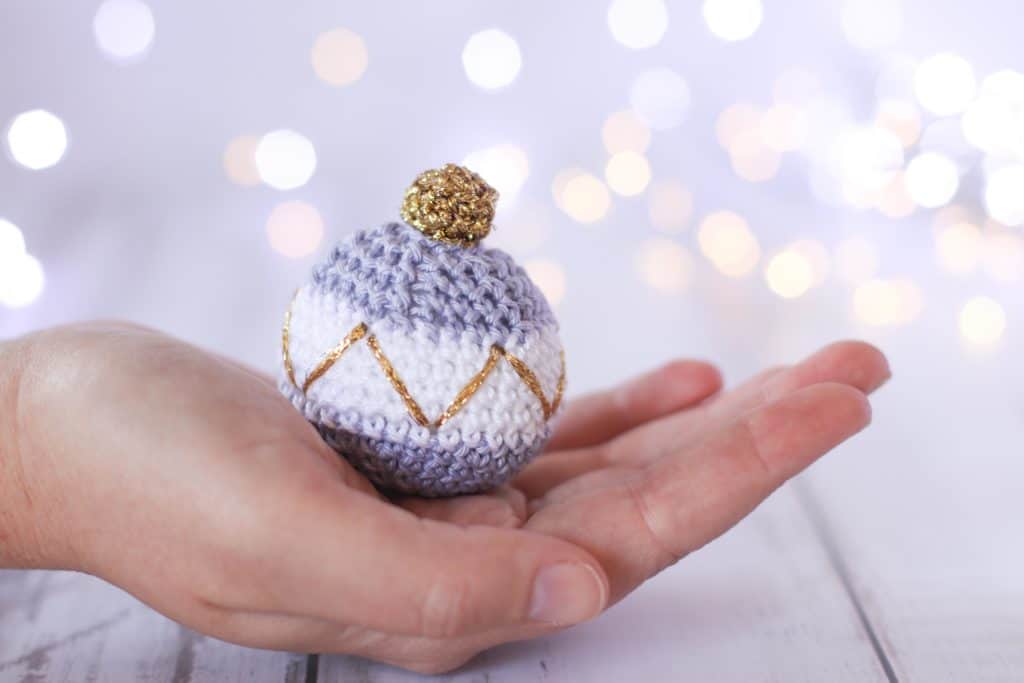 Purple, White and Gold crochet Christmas Bauble 