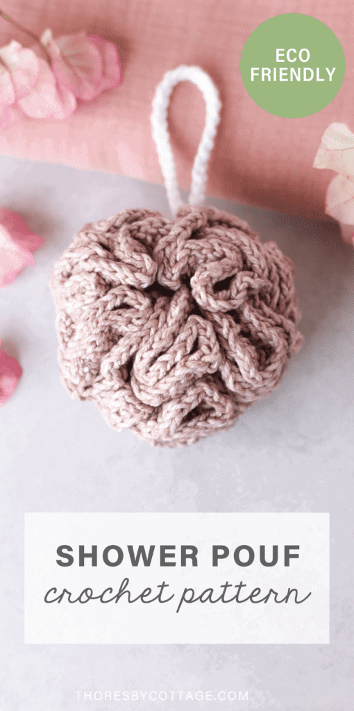 crochet shower sponge made of pink cotton