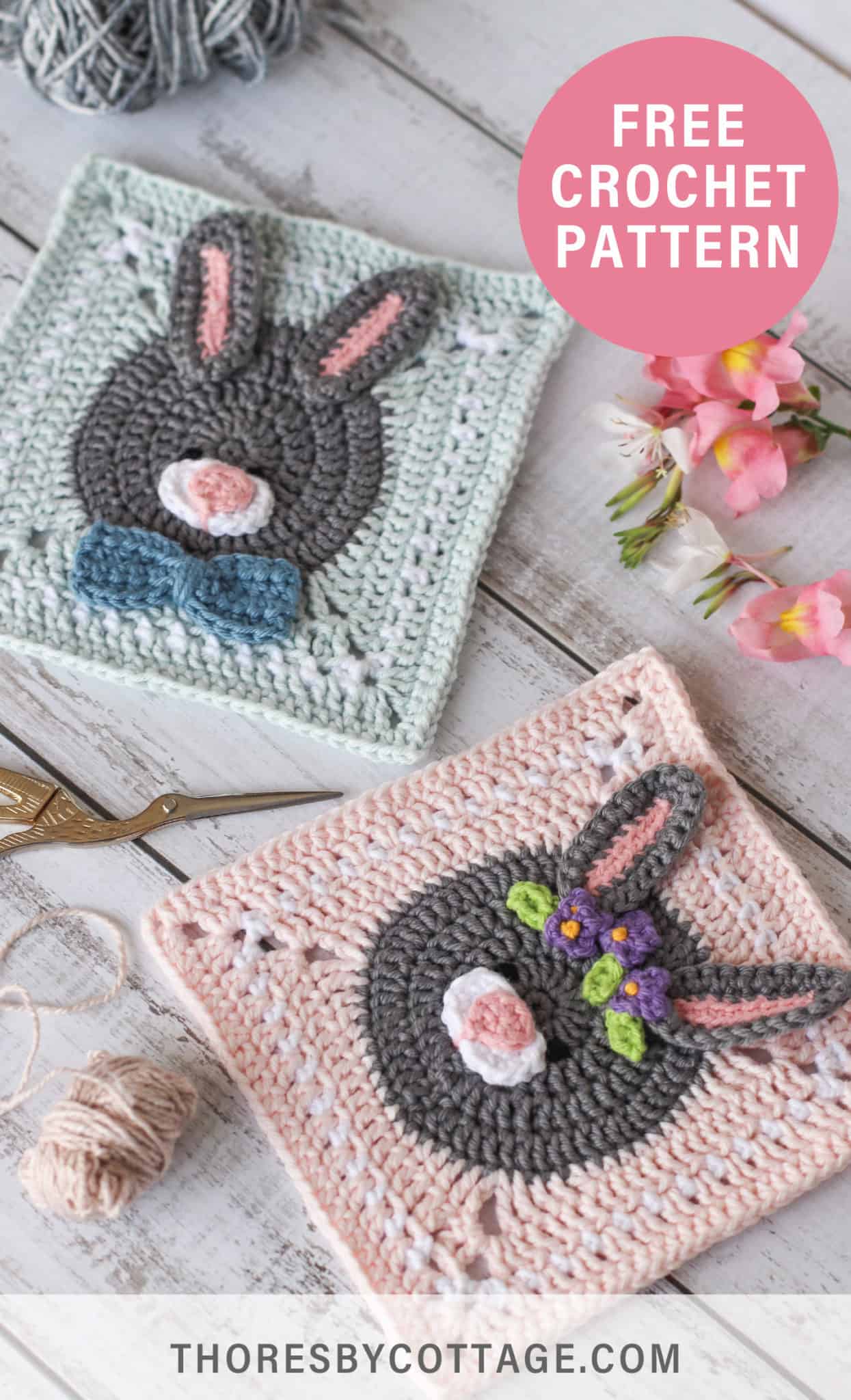 Free Crochet bunny pattern Boy and Girl Rabbit Granny Squares