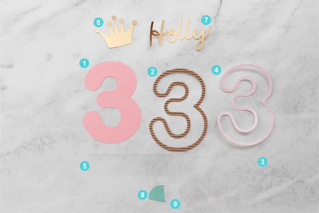 Shaker cake topper tutorial requirements | flat lay of all the components