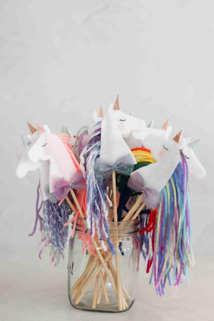A jar of DIY unicorn wands