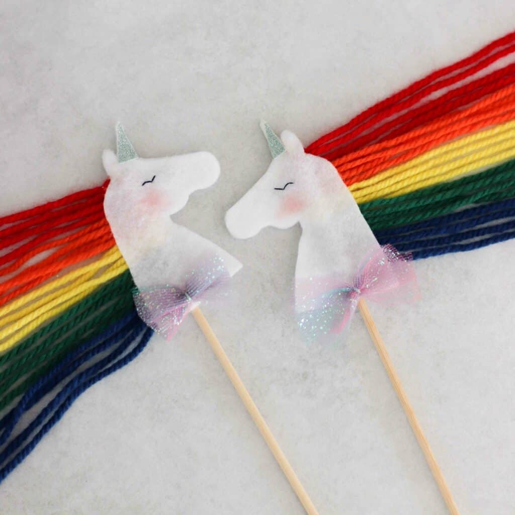 DIY unicorn wand with rainbow colored mane